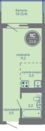 Планировка Студияая квартира в Жилой комплекс МИР
