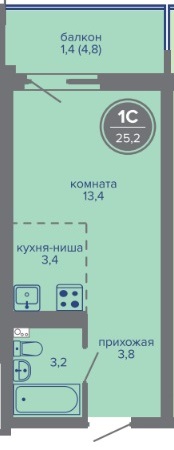 Планировка Студияая квартира в Жилой комплекс МИР