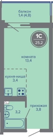 Планировка Студияая квартира в Жилой комплекс МИР