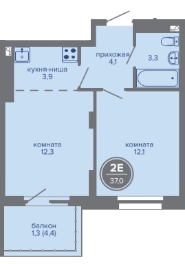 Планировка Двухкомнатная квартира в Жилой комплекс МИР