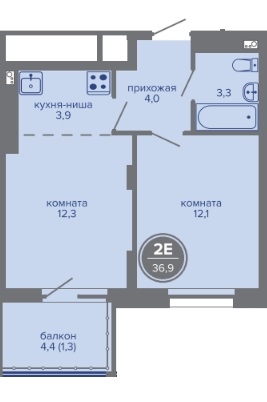 Планировка Двухкомнатная квартира в Жилой комплекс МИР