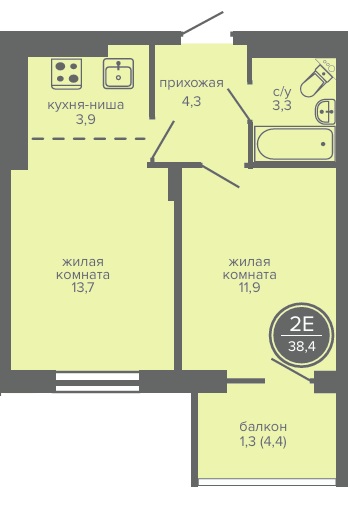 Планировка Двухкомнатная квартира в Жилой комплекс МИР