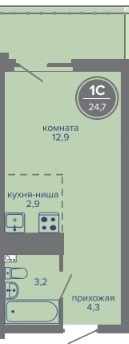 Планировка Студияая квартира в Жилой комплекс МИР