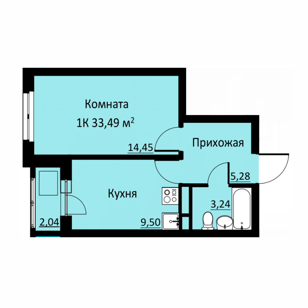 Планировка Однокомнатная квартира в Жилой комплекс БЛИЖЕ