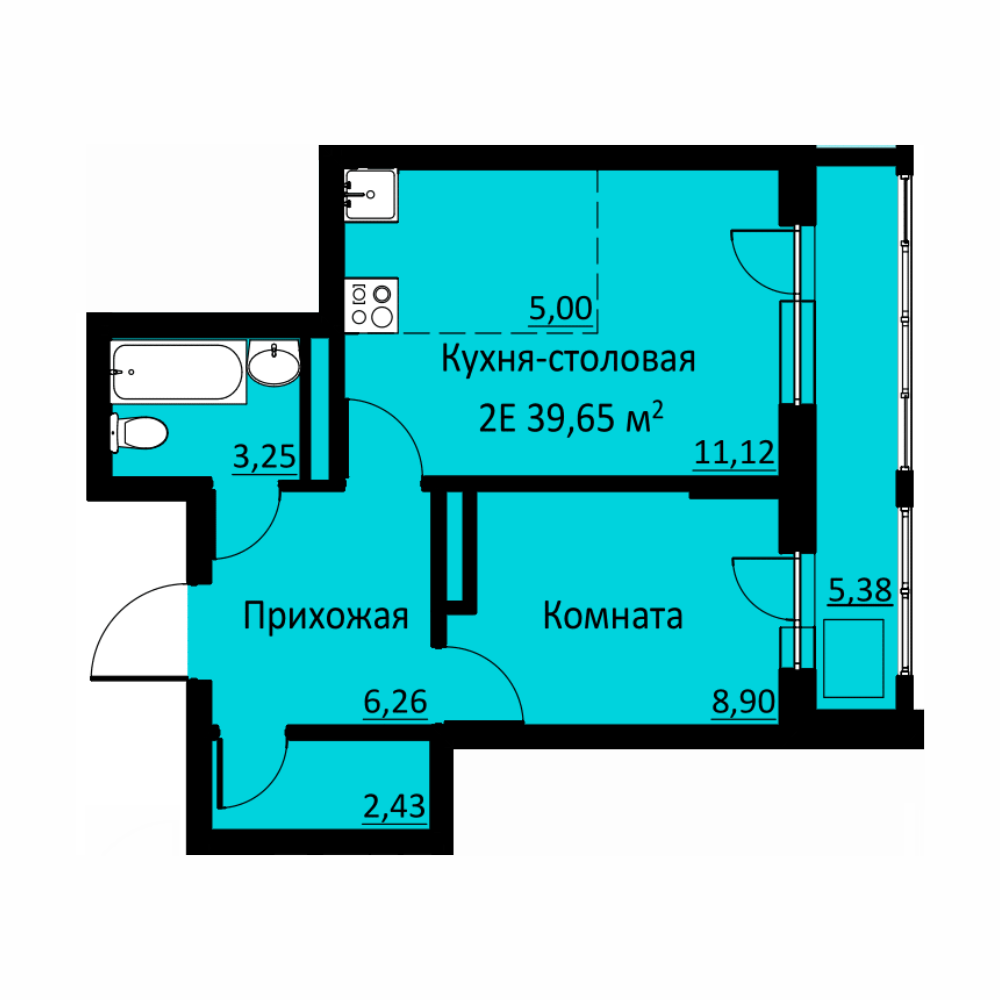 Планировка Двухкомнатная квартира в Жилой комплекс БЛИЖЕ