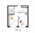 Однокомнатная квартира в ЖД ЖД SREDA, 32,3 м², 4 803 815руб. 