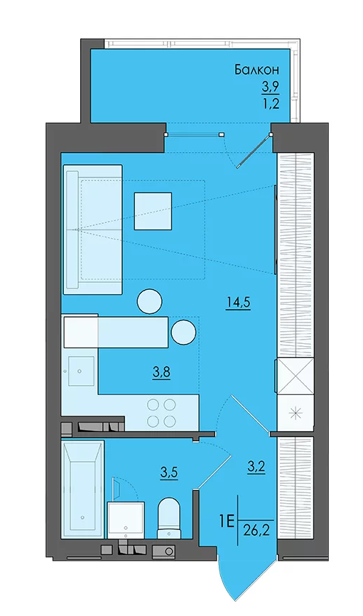 Планировка Студияая квартира в Жилой дом Дом Ясно на Свободы, 15б