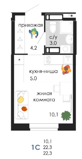 Планировка Студияая квартира в Жилой комплекс Пятница