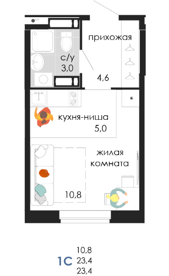 Планировка Студияая квартира в Жилой комплекс Пятница