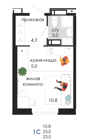 Планировка Студияая квартира в Жилой комплекс Пятница