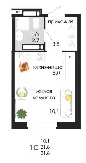 Планировка Студияая квартира в Жилой комплекс Пятница