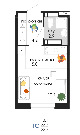 Планировка Студияая квартира в Жилой комплекс Пятница