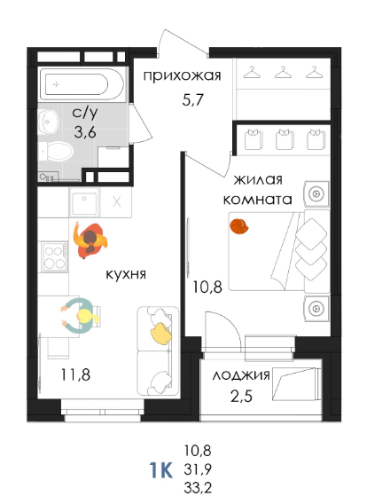 Планировка Однокомнатная квартира в Жилой дом Логика