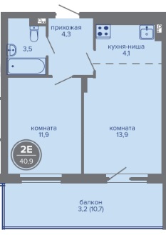 Планировка Двухкомнатная квартира в Жилой комплекс МИР