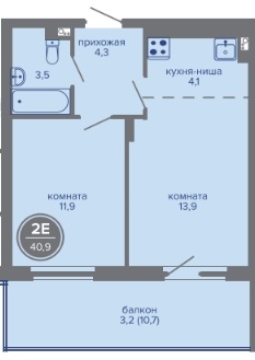 Планировка Двухкомнатная квартира в Жилой комплекс МИР
