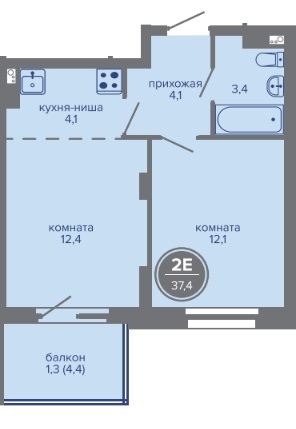 Планировка Двухкомнатная квартира в Жилой комплекс МИР