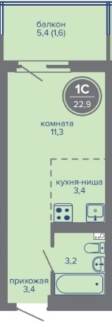 Планировка Студияая квартира в Жилой комплекс МИР
