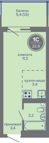 Планировка Студияая квартира в Жилой комплекс МИР