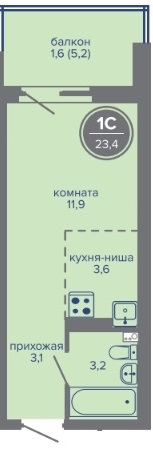 Планировка Студияая квартира в Жилой комплекс МИР