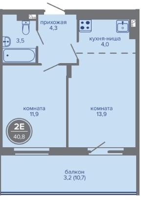 Планировка Двухкомнатная квартира в Жилой комплекс МИР