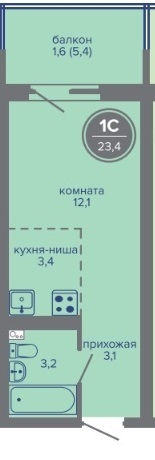 Планировка Студияая квартира в Жилой комплекс МИР