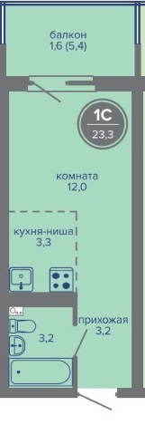 Планировка Студияая квартира в Жилой комплекс МИР