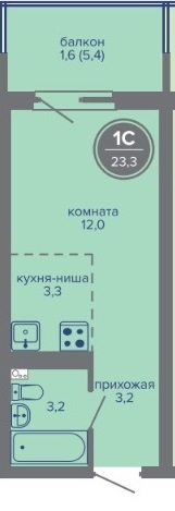 Планировка Студияая квартира в Жилой комплекс МИР