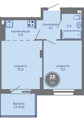 Планировка Двухкомнатная квартира в Жилой комплекс МИР