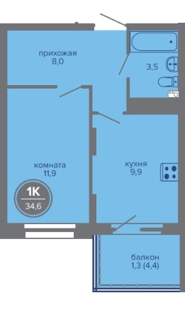 Планировка Однокомнатная квартира в Жилой комплекс МИР