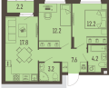 Трехкомнатная квартира в ЖК ГРИН ПАРК Новые кварталы, 58,3 м², 9 345 000руб. Жилой комплекс ГРИН ПАРК Новые кварталы