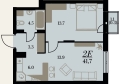 Двухкомнатная квартира в ЖД Биография. Клубный дом, 41,7 м², 6 463 500руб. Жилой дом Биография. Клубный дом