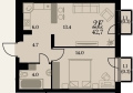 Двухкомнатная квартира в ЖД Биография. Клубный дом, 42,4 м², 6 572 000руб. Жилой дом Биография. Клубный дом