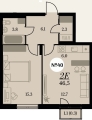 Двухкомнатная квартира в ЖД ЖД Биография. Клубный дом, 46,5 м², 7 440 000руб. 