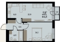 Двухкомнатная квартира в ЖД ЖД Биография. Клубный дом, 44,8 м², 6 988 800руб. 