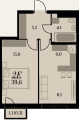 Двухкомнатная квартира в ЖД Биография. Клубный дом, 39,6 м², 6 494 400руб. 