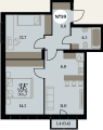 Трехкомнатная квартира в ЖД Биография. Клубный дом, 55,7 м², 8 967 700руб. 