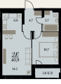 Двухкомнатная квартира в ЖД ЖД Биография. Клубный дом, 40,9 м², 6 625 800руб. 