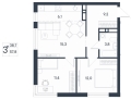 Трехкомнатная квартира в ЖД ЮГ на Беляева, 57,8 м², 9 589 020руб. Жилой дом ЮГ на Беляева