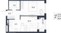Двухкомнатная квартира в ЖД ЖД ЮГ на Беляева, 38,8 м², 7 030 560руб. 