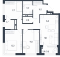 Четырехкомнатная квартира в ЖД ЖД ЮГ на Беляева, 72,9 м², 12 655 440руб. 