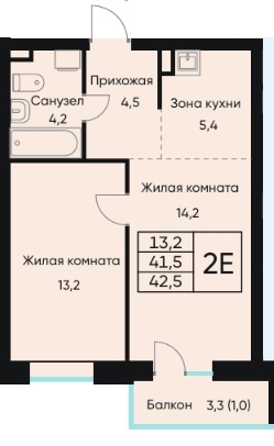 Планировка Двухкомнатная квартира в Жилой дом ВЕНТО (VENTO)