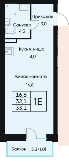 Планировка Студияая квартира в Жилой дом ВЕНТО (VENTO)