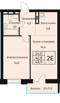 Планировка Двухкомнатная квартира в Жилой дом ВЕНТО (VENTO)