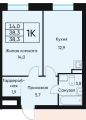 Однокомнатная квартира в ЖД ВЕНТО (VENTO), 38,3 м², 7 476 000руб. Жилой дом ВЕНТО (VENTO)