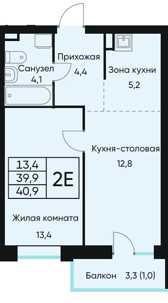 Планировка Двухкомнатная квартира в Жилой дом ВЕНТО (VENTO)