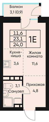Планировка Студияая квартира в Жилой дом ВЕНТО (VENTO)