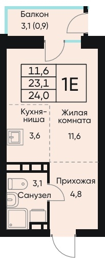Планировка Студияая квартира в Жилой дом ВЕНТО (VENTO)