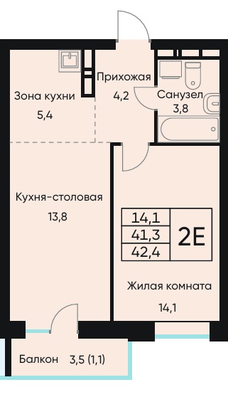 Планировка Двухкомнатная квартира в Жилой дом ВЕНТО (VENTO)