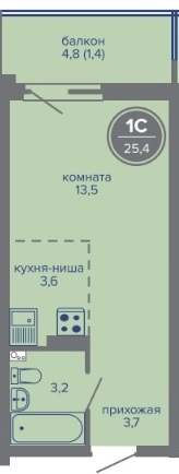 Планировка Студияая квартира в Жилой комплекс МИР