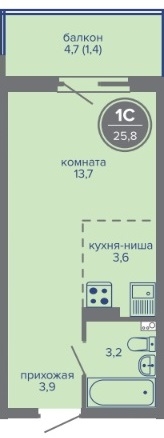 Планировка Студияая квартира в Жилой комплекс МИР